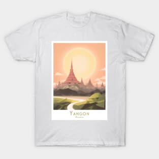 Vintage Yangon Sunset - Myanmar Travel Art T-Shirt